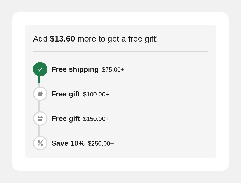 The Tiered Rewards component, stacked layout