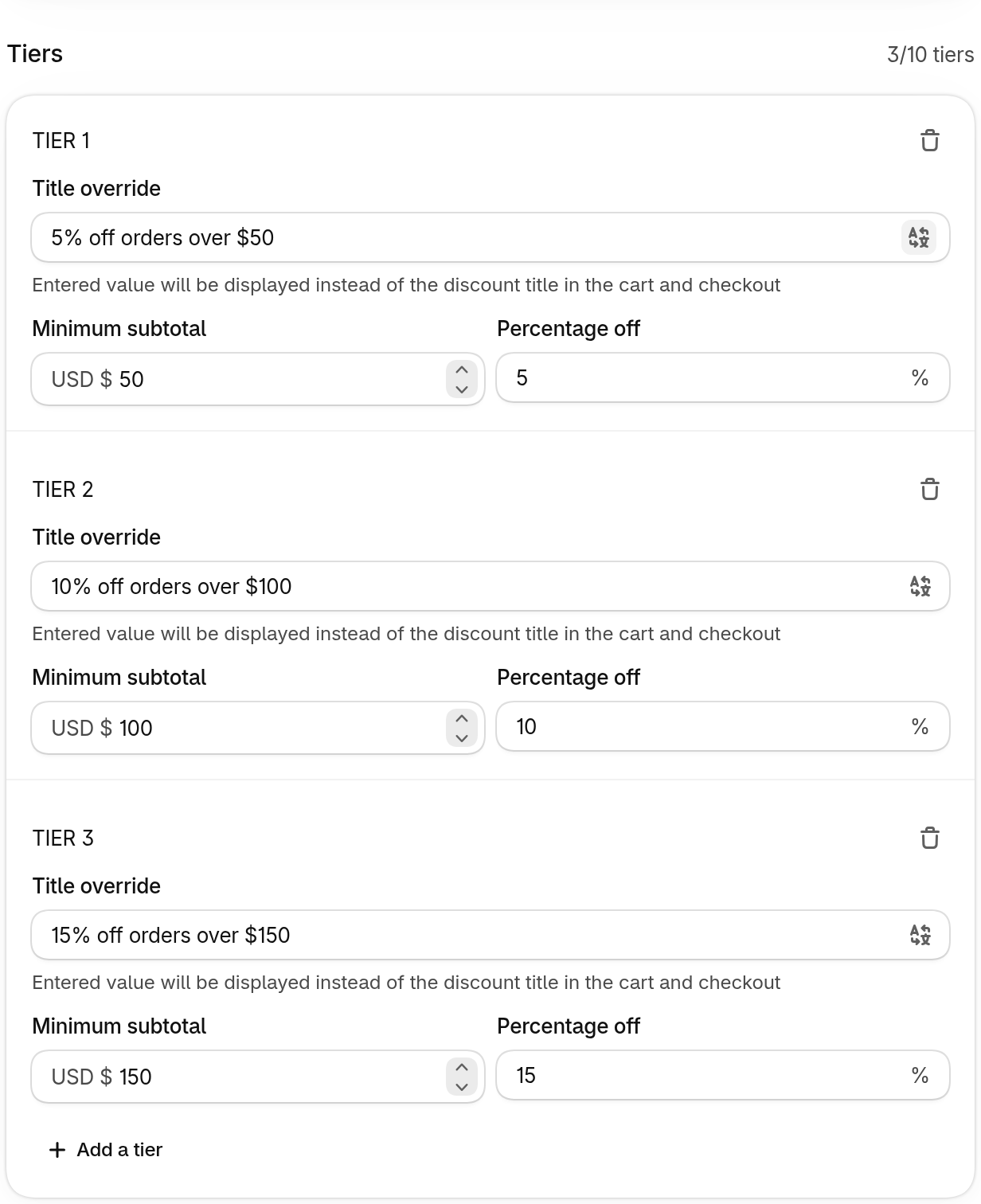 Order tiers