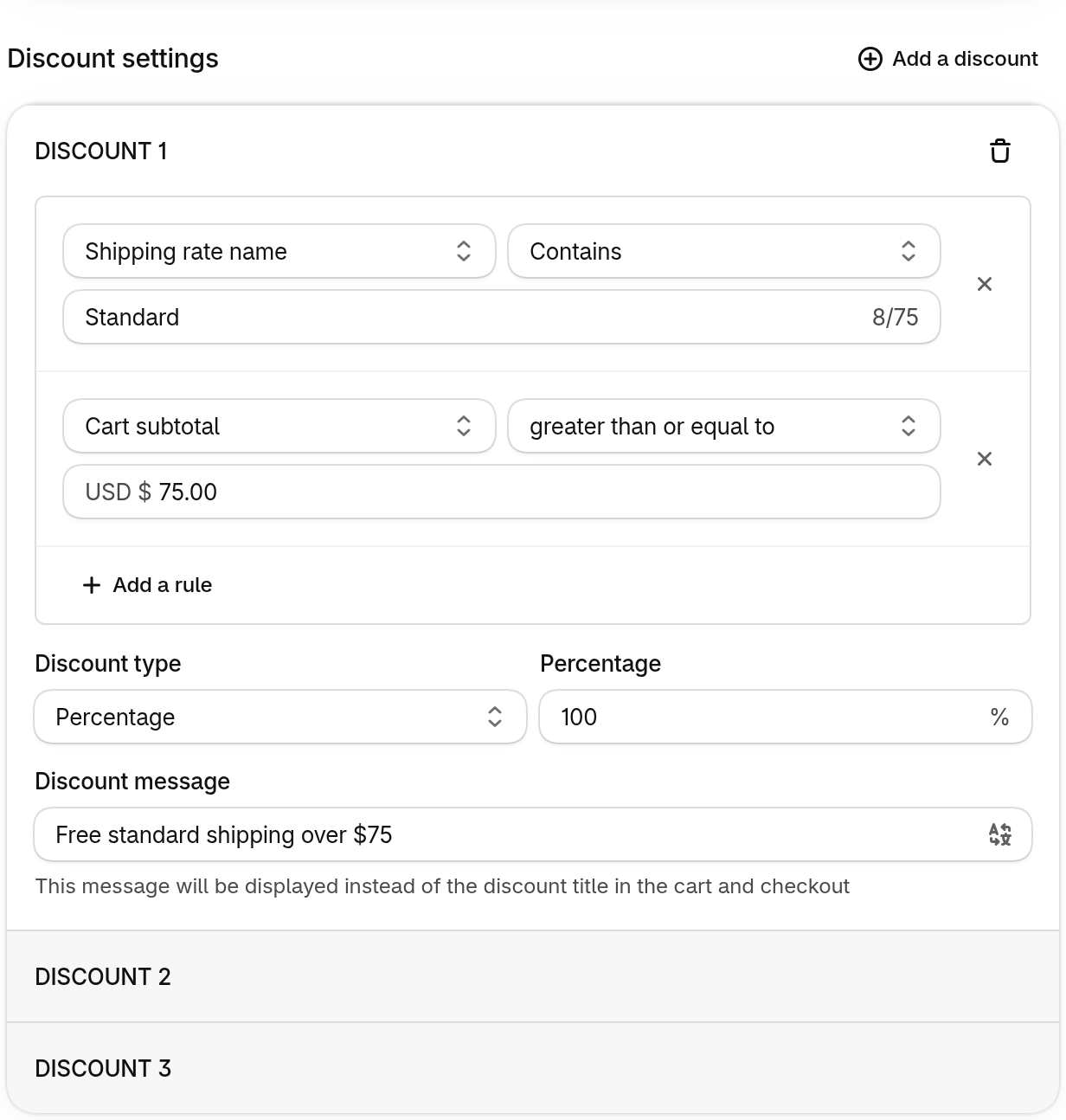Shipping discount settings